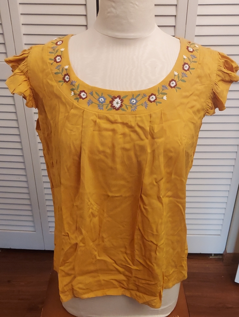 Embroidered Scoop Neck Mustard Yellow Women’s Blouse - Picture 2 of 6